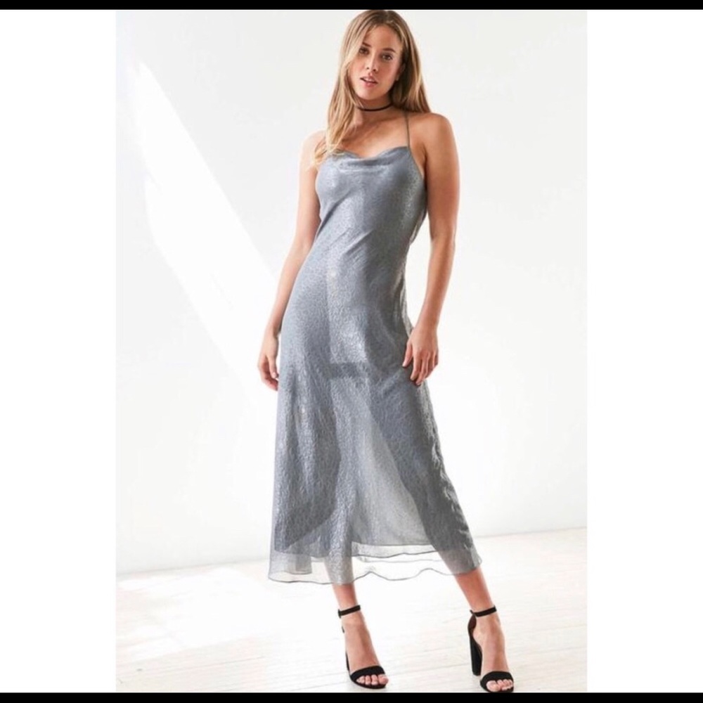 UO Silence + Noise Brona Bias Cowl Silver Dress
